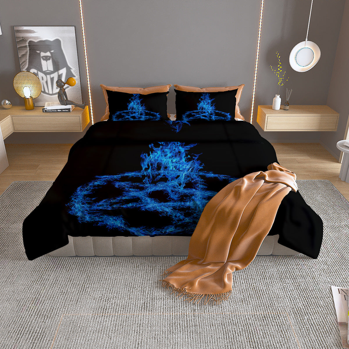 Orthodox Black And Gold Print Pattern Duvet Cover Bedding Set
