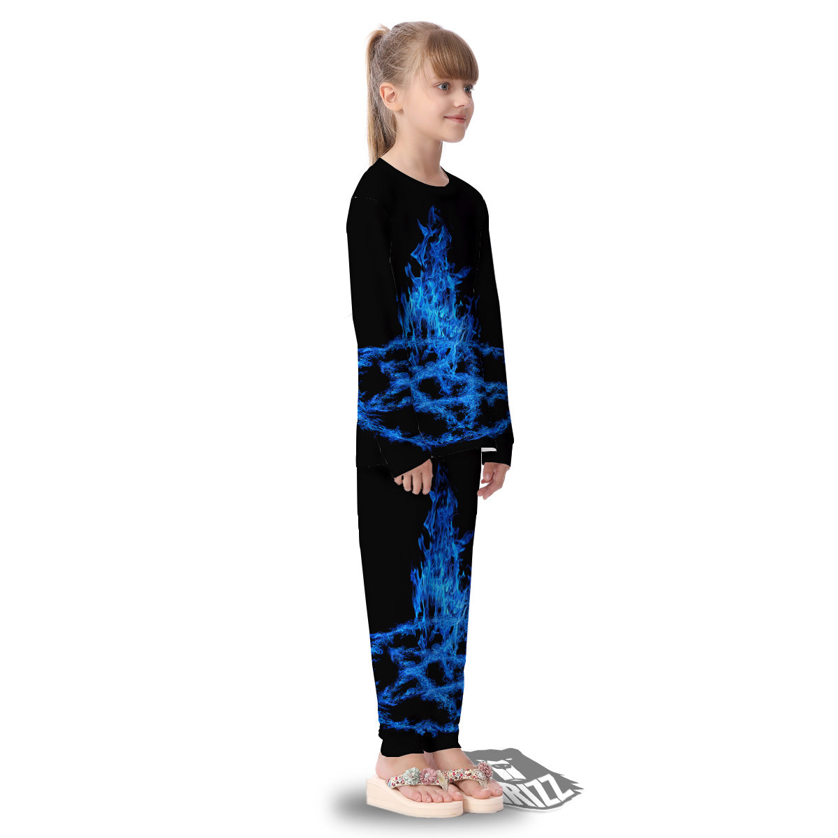 Pentagram Blue Flame Print Kid's Pajamas-grizzshop