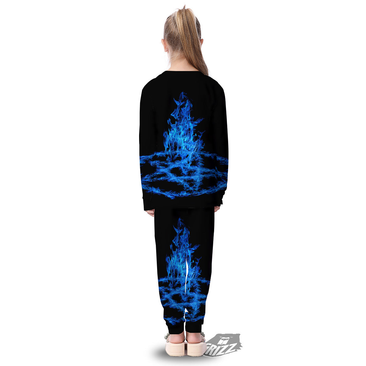 Pentagram Blue Flame Print Kid's Pajamas-grizzshop