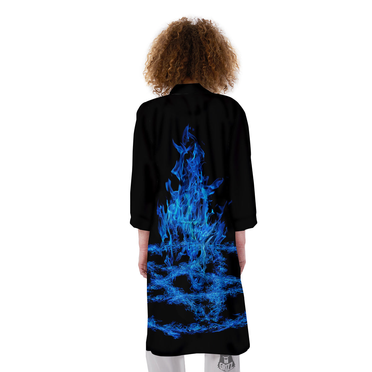 Pentagram Blue Flame Print Kimono-grizzshop