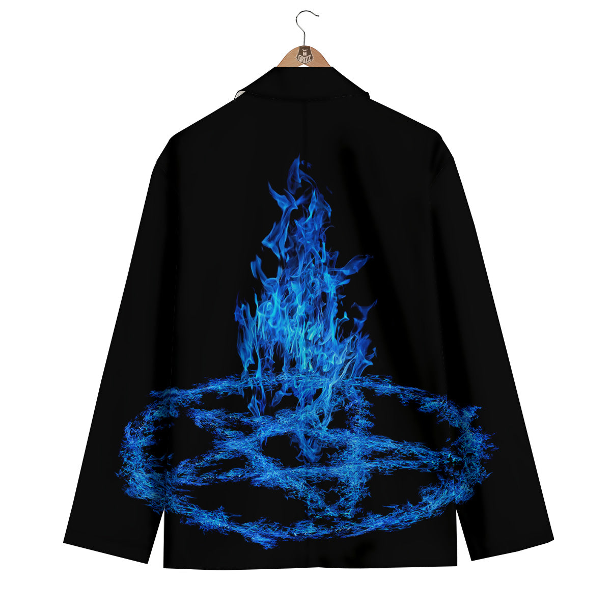 Pentagram Blue Flame Print Men's Blazer-grizzshop
