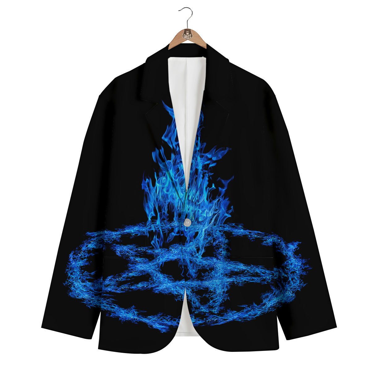 Pentagram Blue Flame Print Men's Blazer-grizzshop