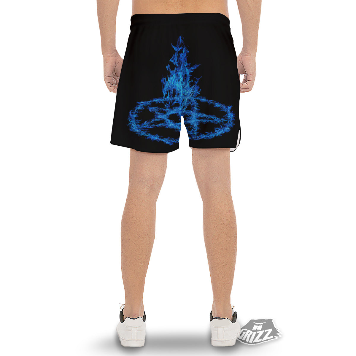 Pentagram Blue Flame Print Men's Gym Shorts-grizzshop