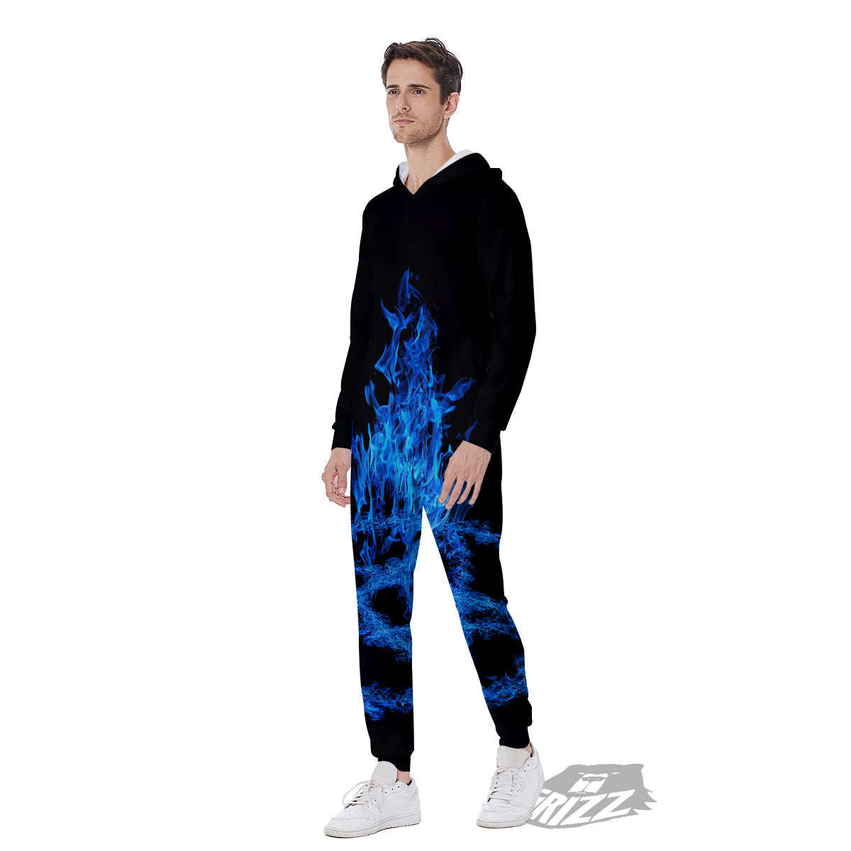 Pentagram Blue Flame Print Men's Jumpsuit-grizzshop