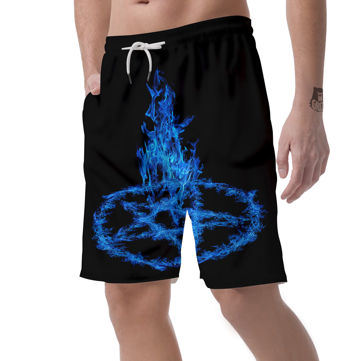 Pentagram Blue Flame Print Men's Shorts-grizzshop