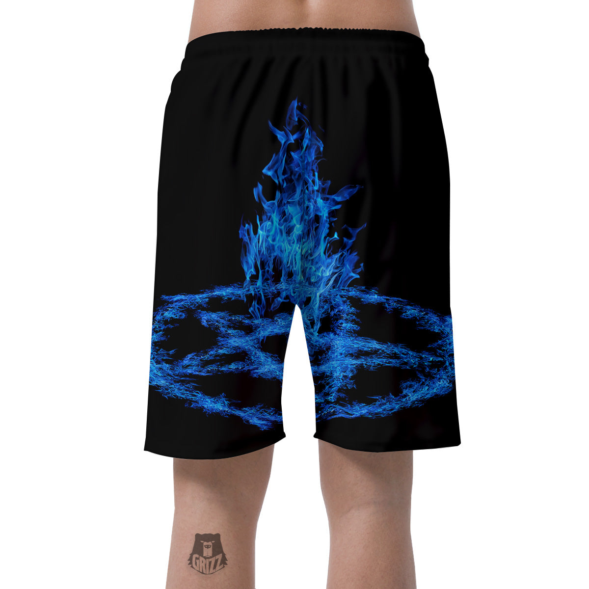 Pentagram Blue Flame Print Men's Shorts-grizzshop