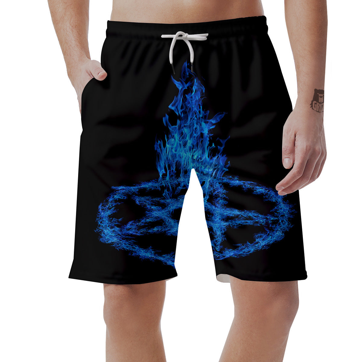 Pentagram Blue Flame Print Men's Shorts-grizzshop