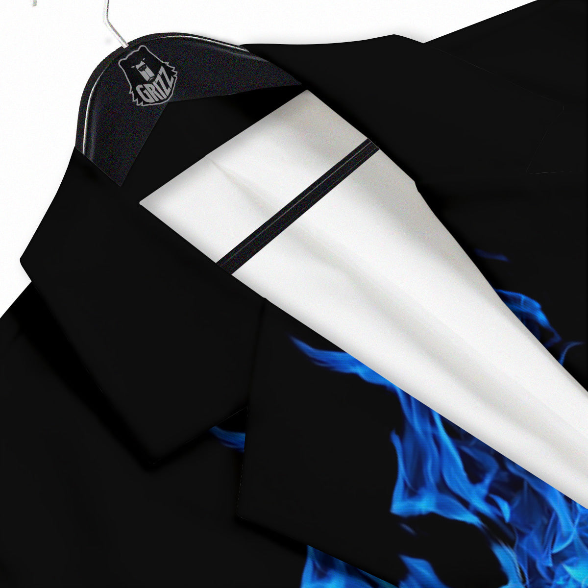 Pentagram Blue Flame Print Men's Sport Coat-grizzshop