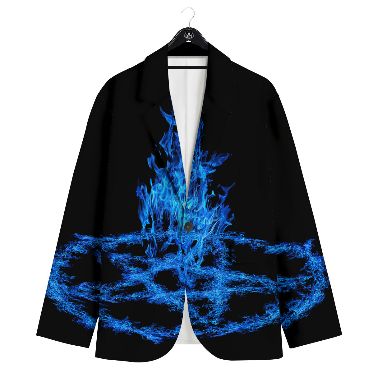 Pentagram Blue Flame Print Men's Sport Coat-grizzshop