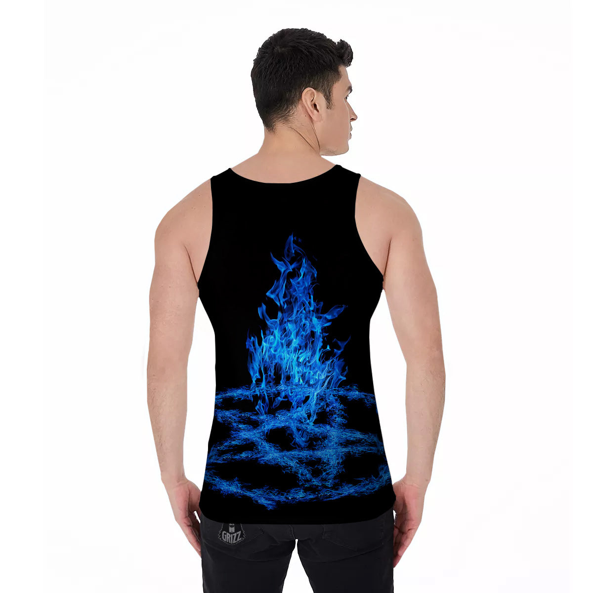 Pentagram Blue Flame Print Men's Tank Top-grizzshop