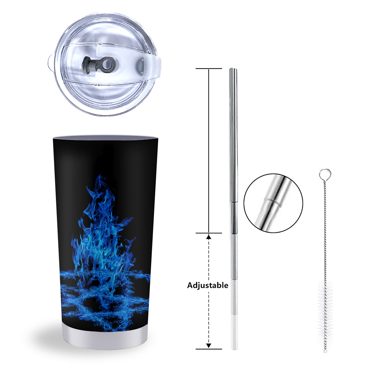 Pentagram Blue Flame Print Tumbler-grizzshop