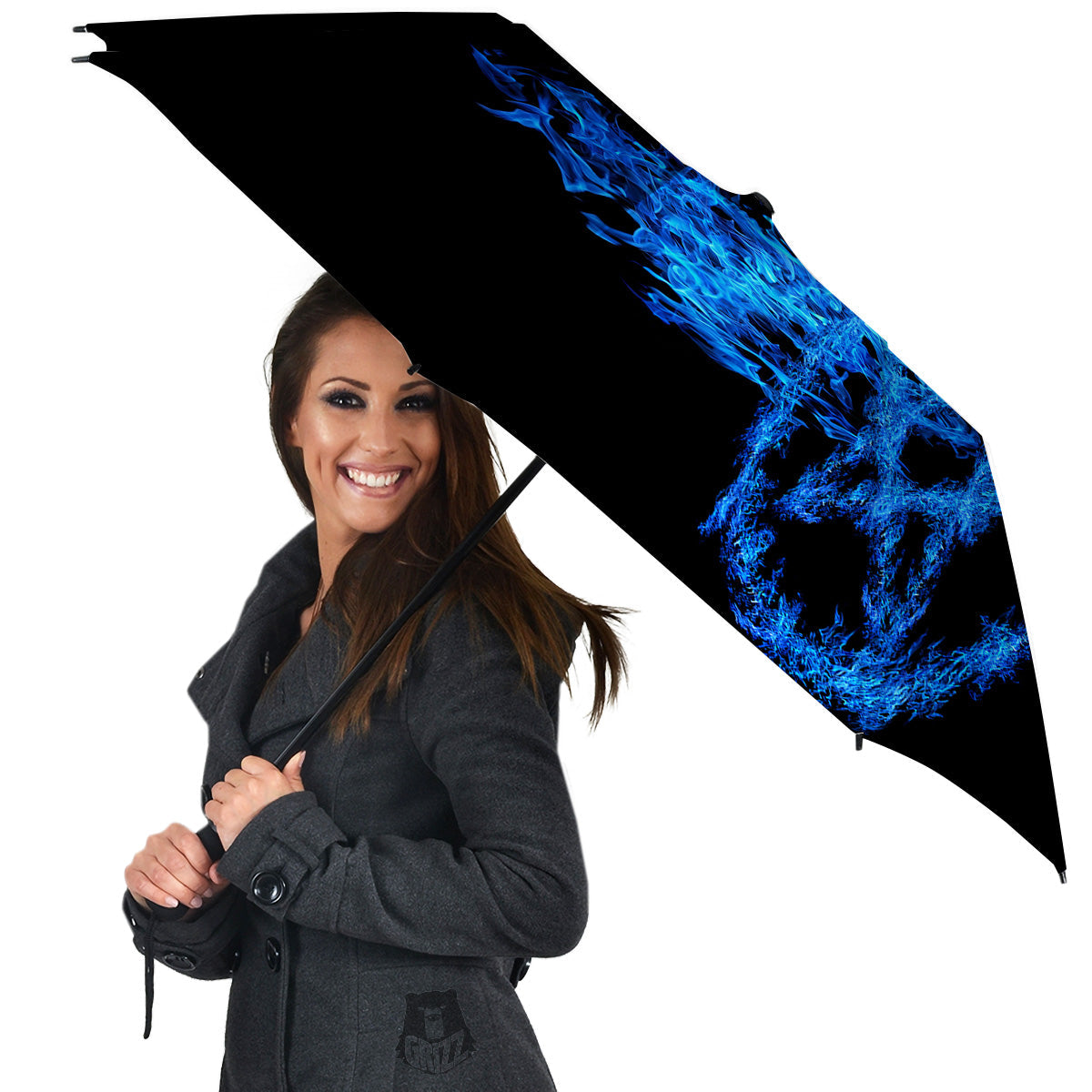 Pentagram Blue Flame Print Umbrella-grizzshop
