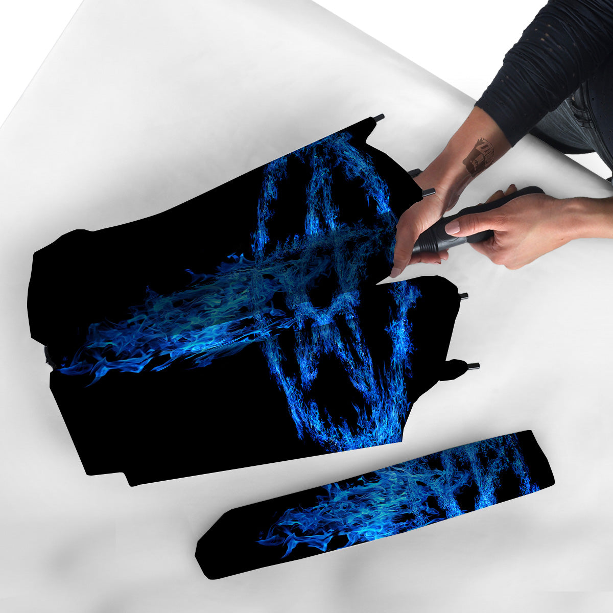 Pentagram Blue Flame Print Umbrella-grizzshop