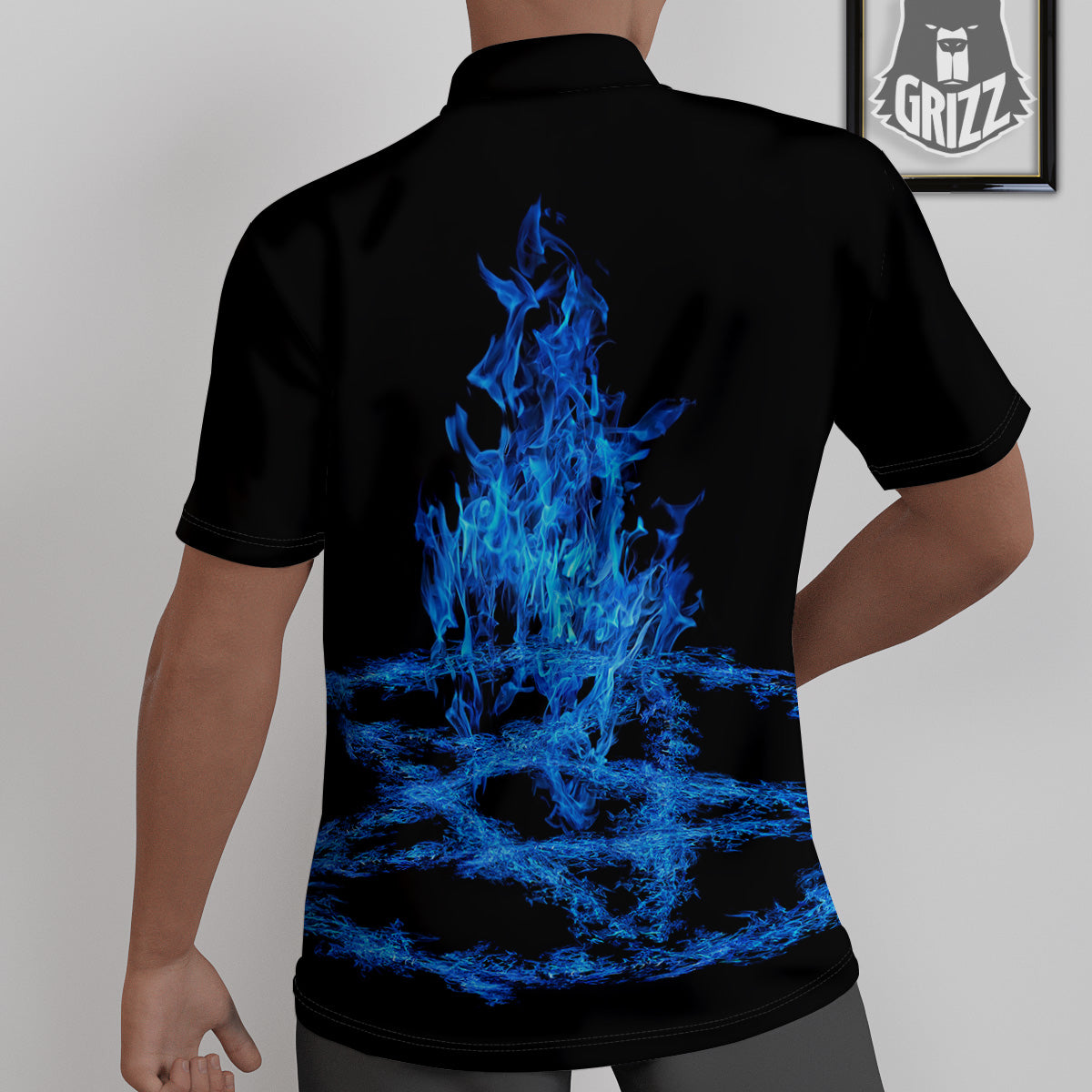 Pentagram Blue Flame Print Untucked Shirts-grizzshop