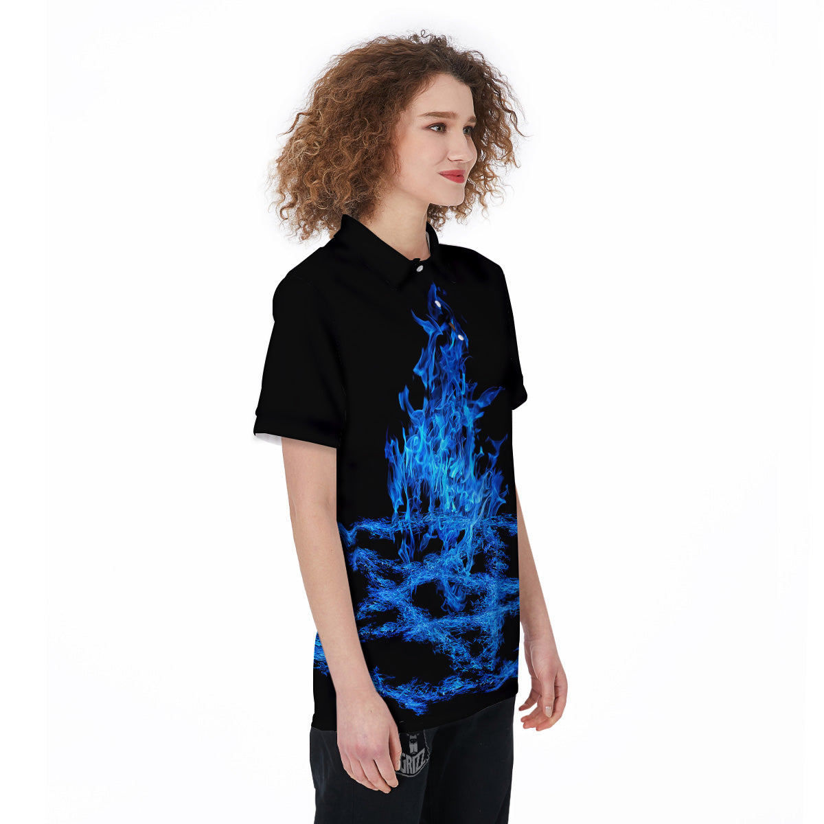 Pentagram Blue Flame Print Women's Golf Shirts-grizzshop