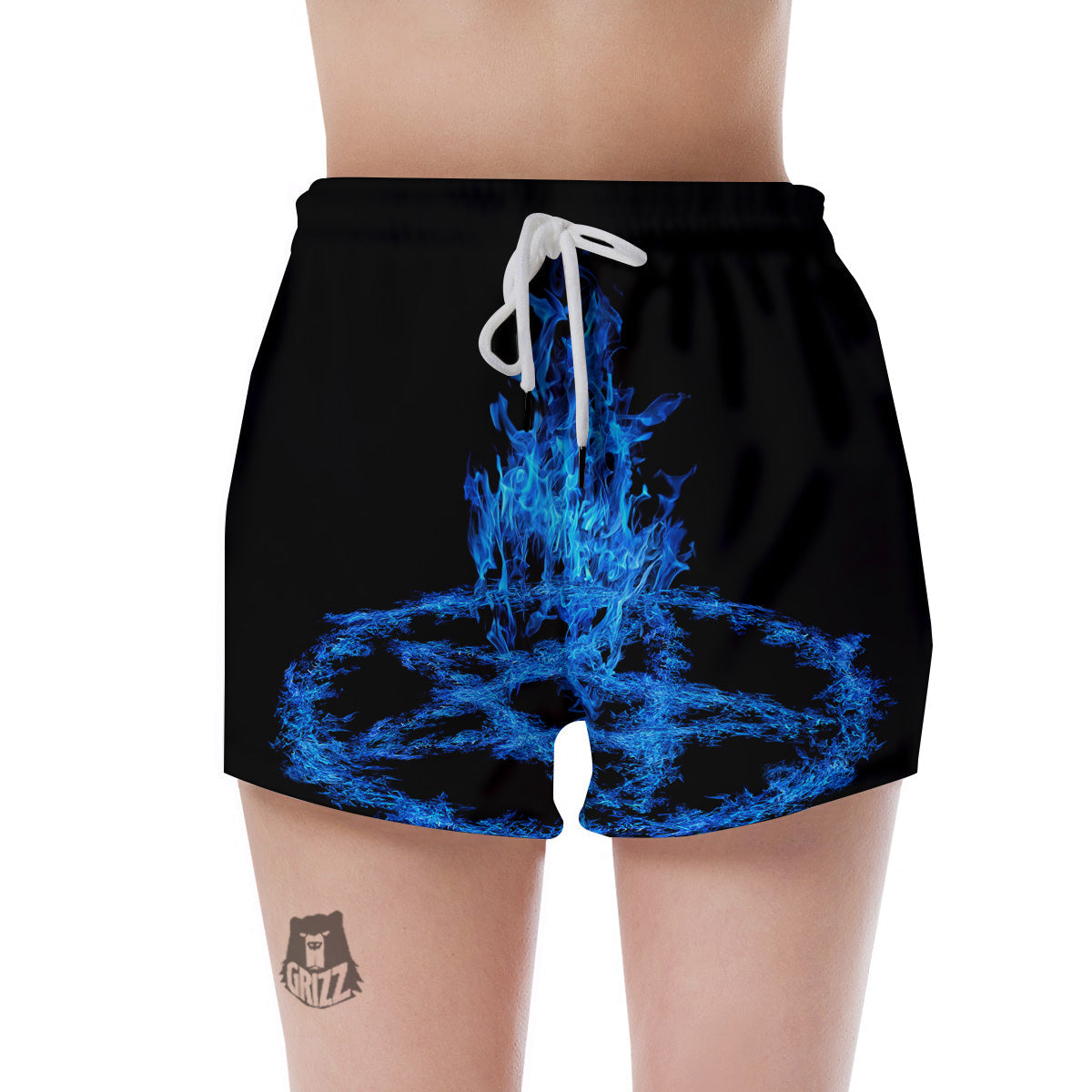 Pentagram Blue Flame Print Women's Shorts-grizzshop