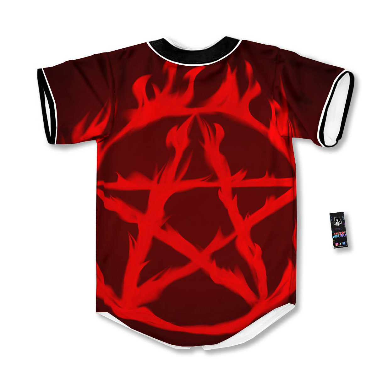 Pentagram Fiery Reversed Print Baseball Jersey-grizzshop