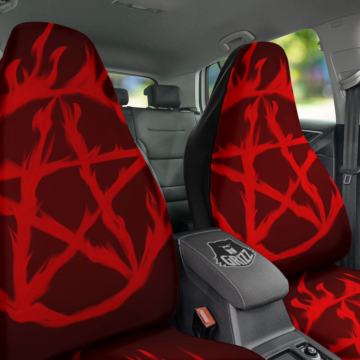 Pentagram Fiery Reversed Print Car Seat Covers-grizzshop