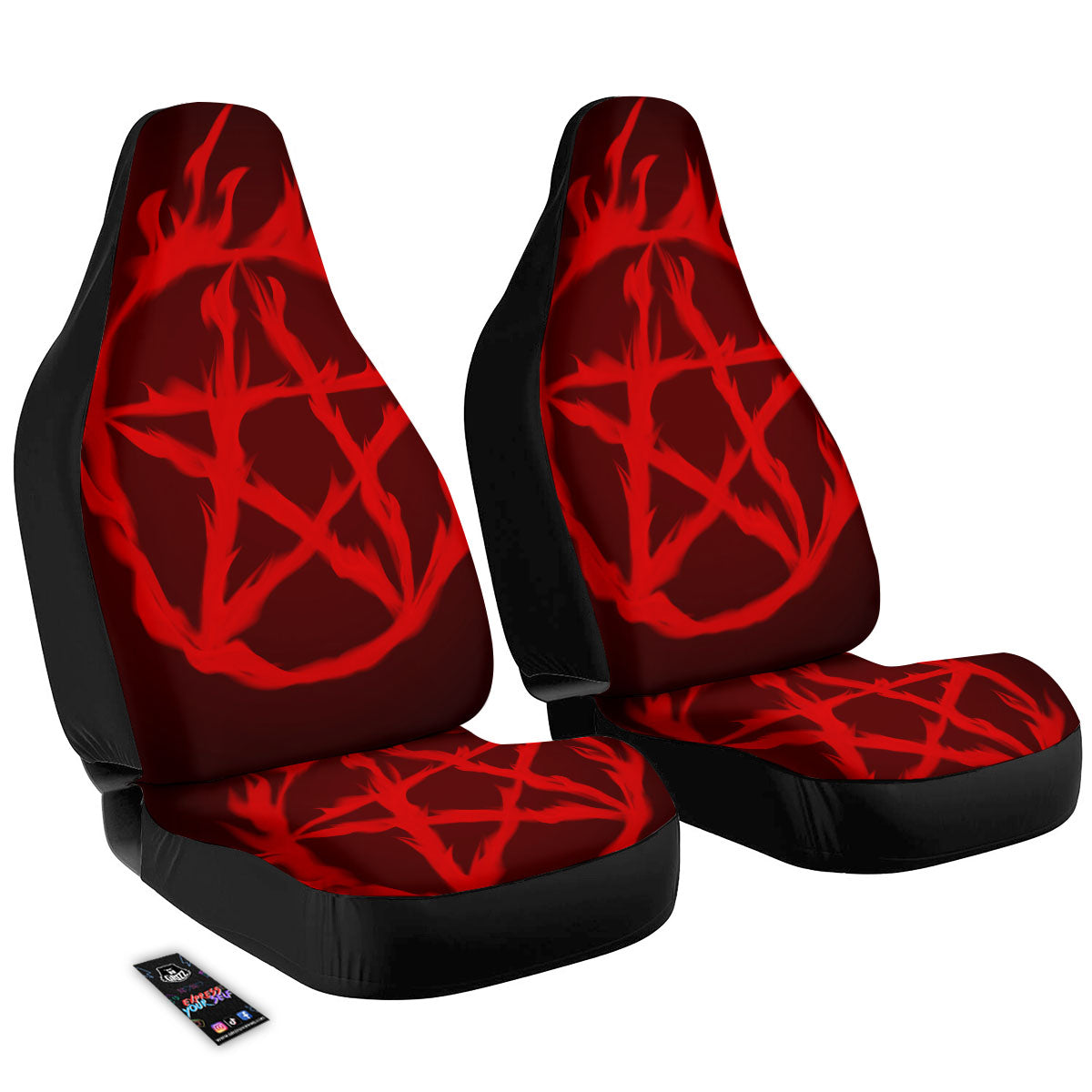 Pentagram Fiery Reversed Print Car Seat Covers-grizzshop