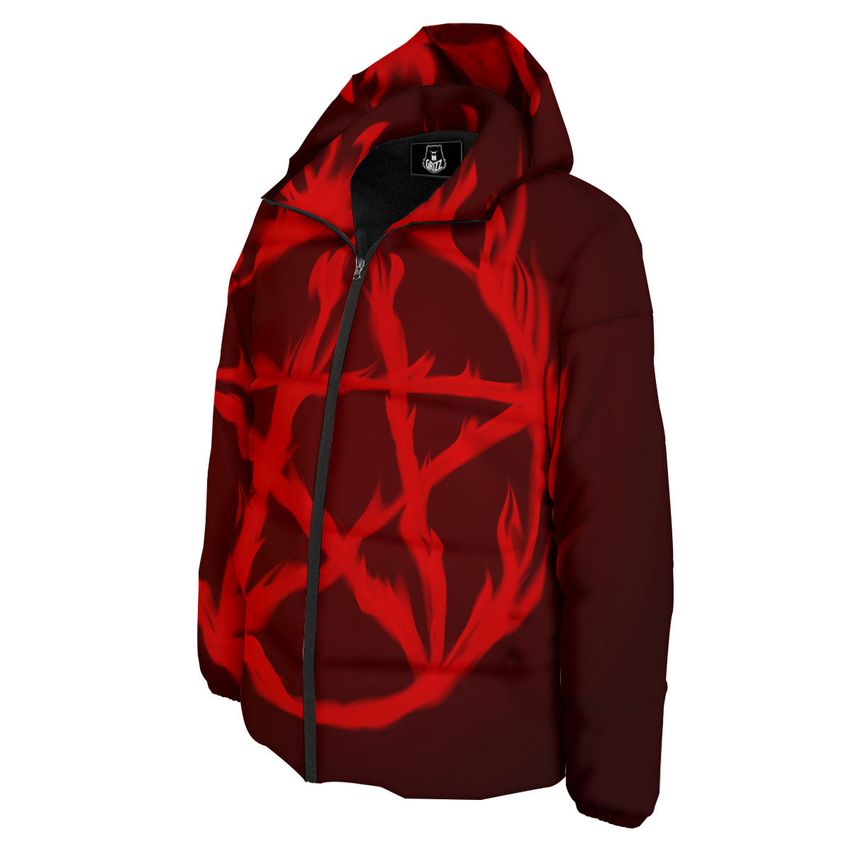 Pentagram Fiery Reversed Print Down Jacket-grizzshop