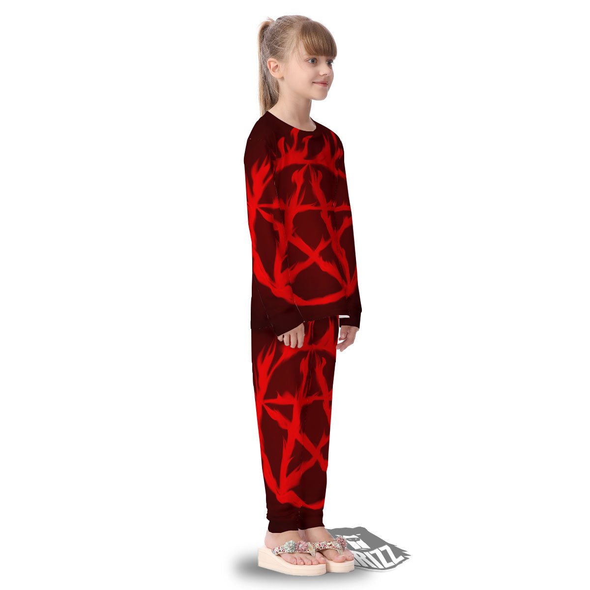 Pentagram Fiery Reversed Print Kid's Pajamas-grizzshop