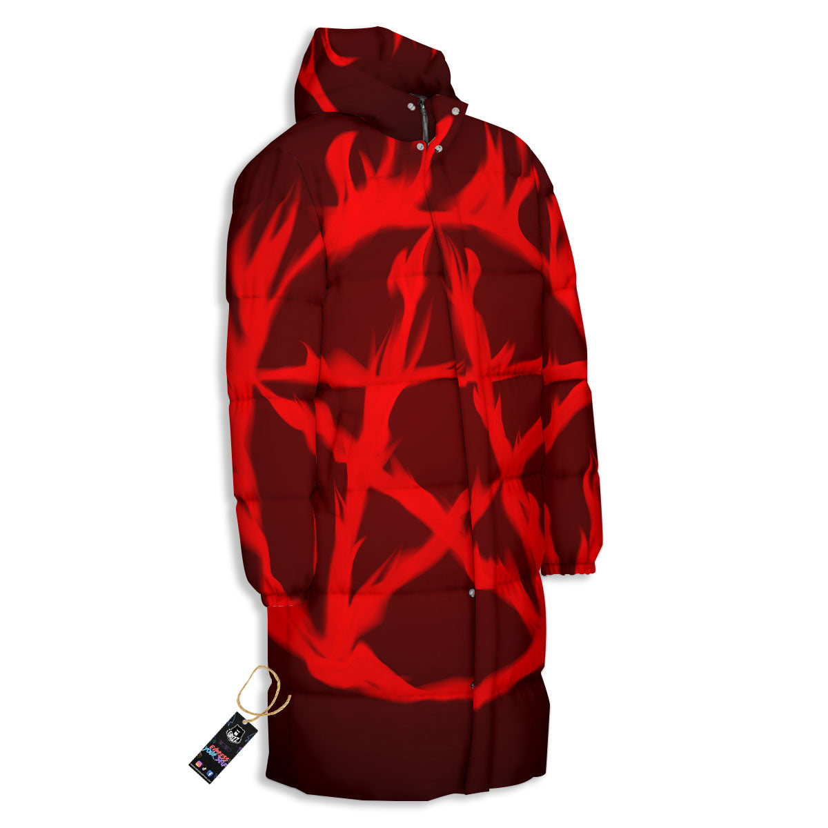 Pentagram Fiery Reversed Print Long Down Jacket-grizzshop
