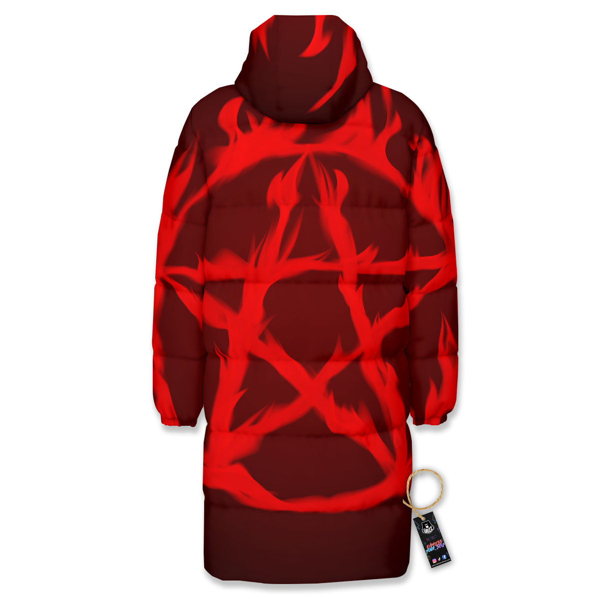 Pentagram Fiery Reversed Print Long Down Jacket-grizzshop