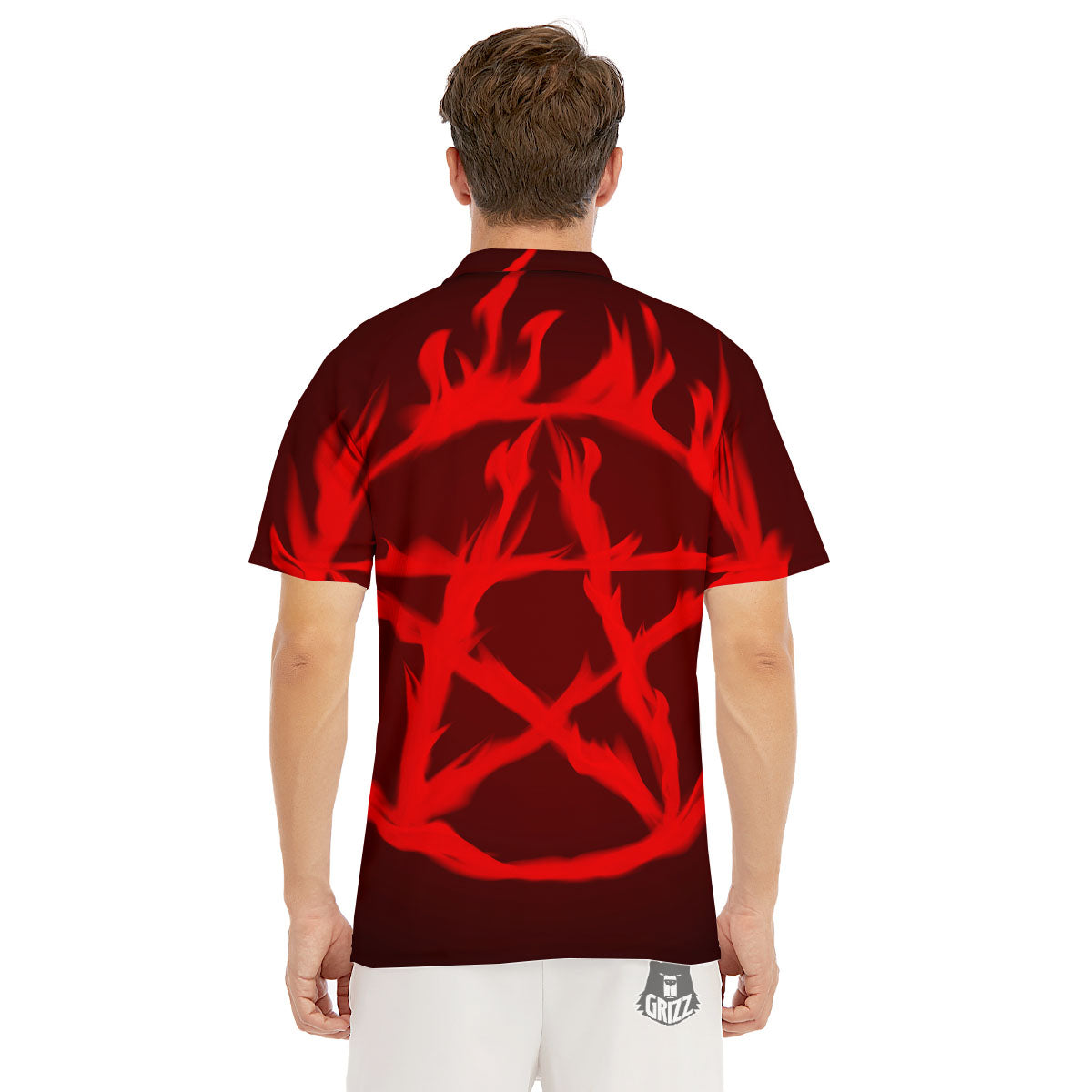 Pentagram Fiery Reversed Print Men's Golf Shirts-grizzshop