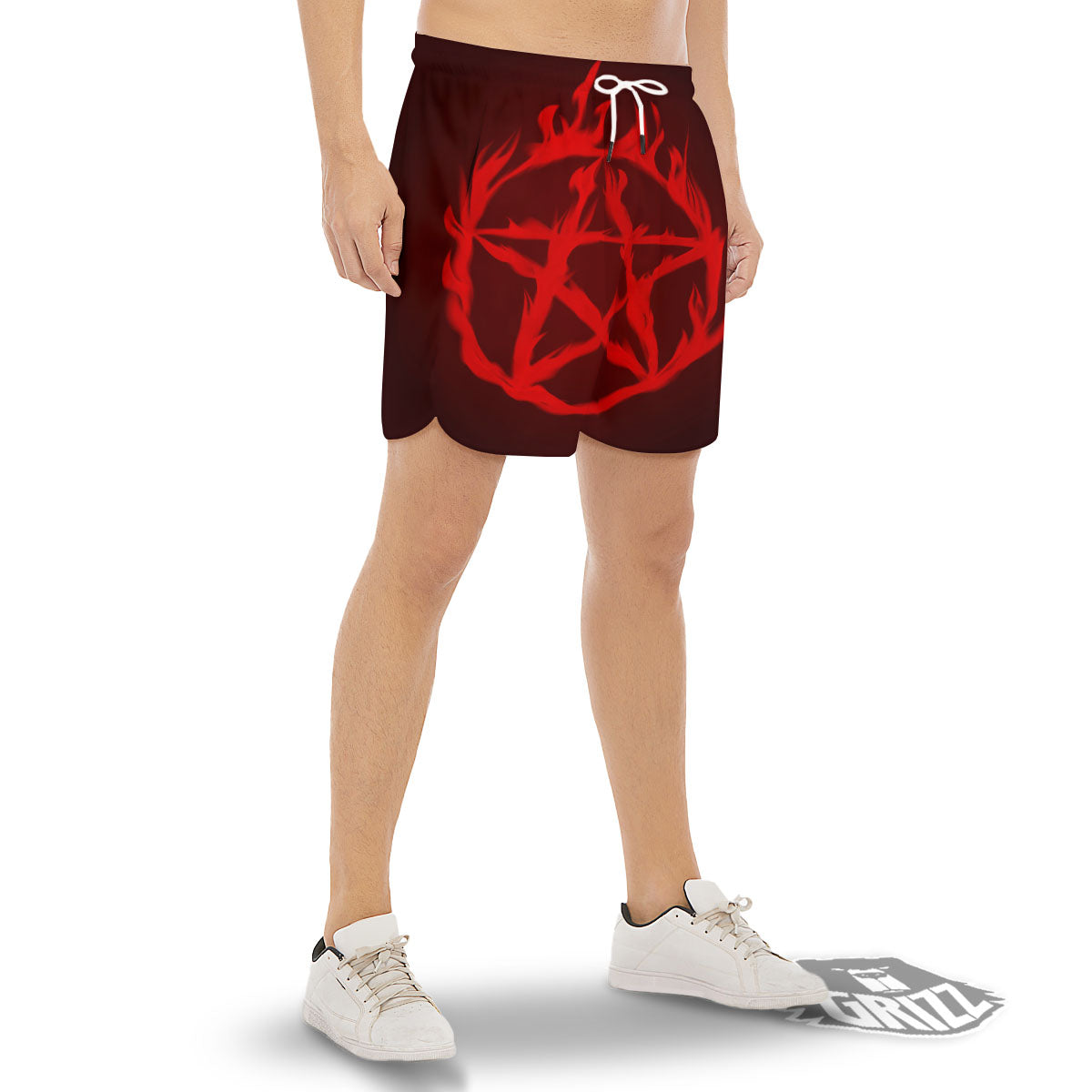 Pentagram Fiery Reversed Print Men's Gym Shorts-grizzshop