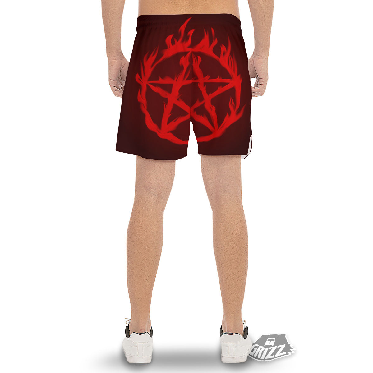 Pentagram Fiery Reversed Print Men's Gym Shorts-grizzshop