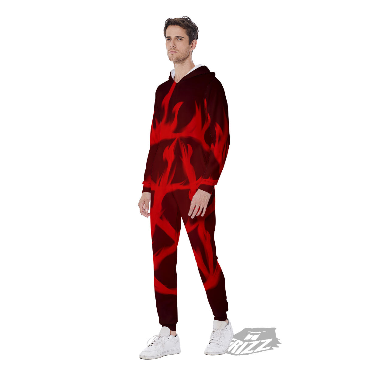 Pentagram Fiery Reversed Print Men's Jumpsuit-grizzshop