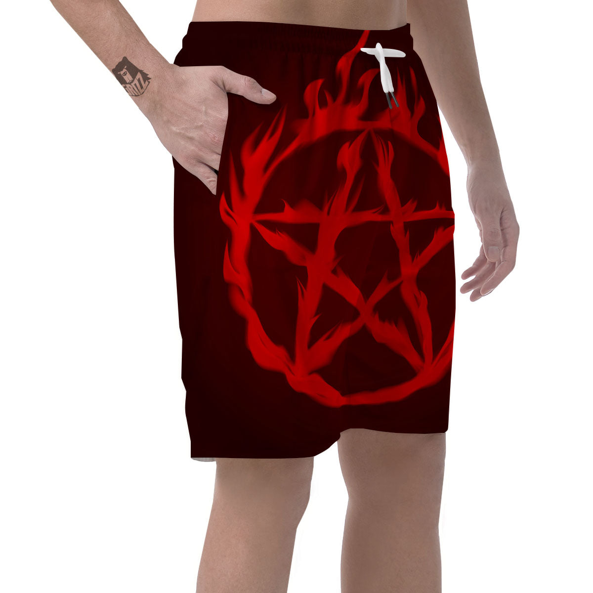 Pentagram Fiery Reversed Print Men's Shorts-grizzshop
