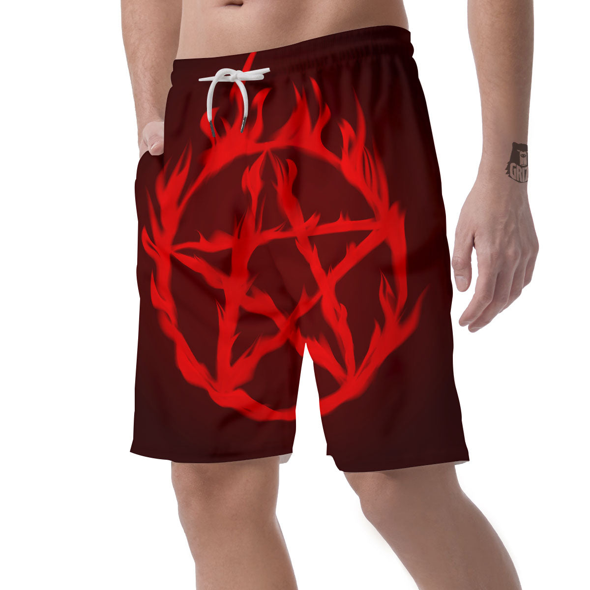 Pentagram Fiery Reversed Print Men's Shorts-grizzshop