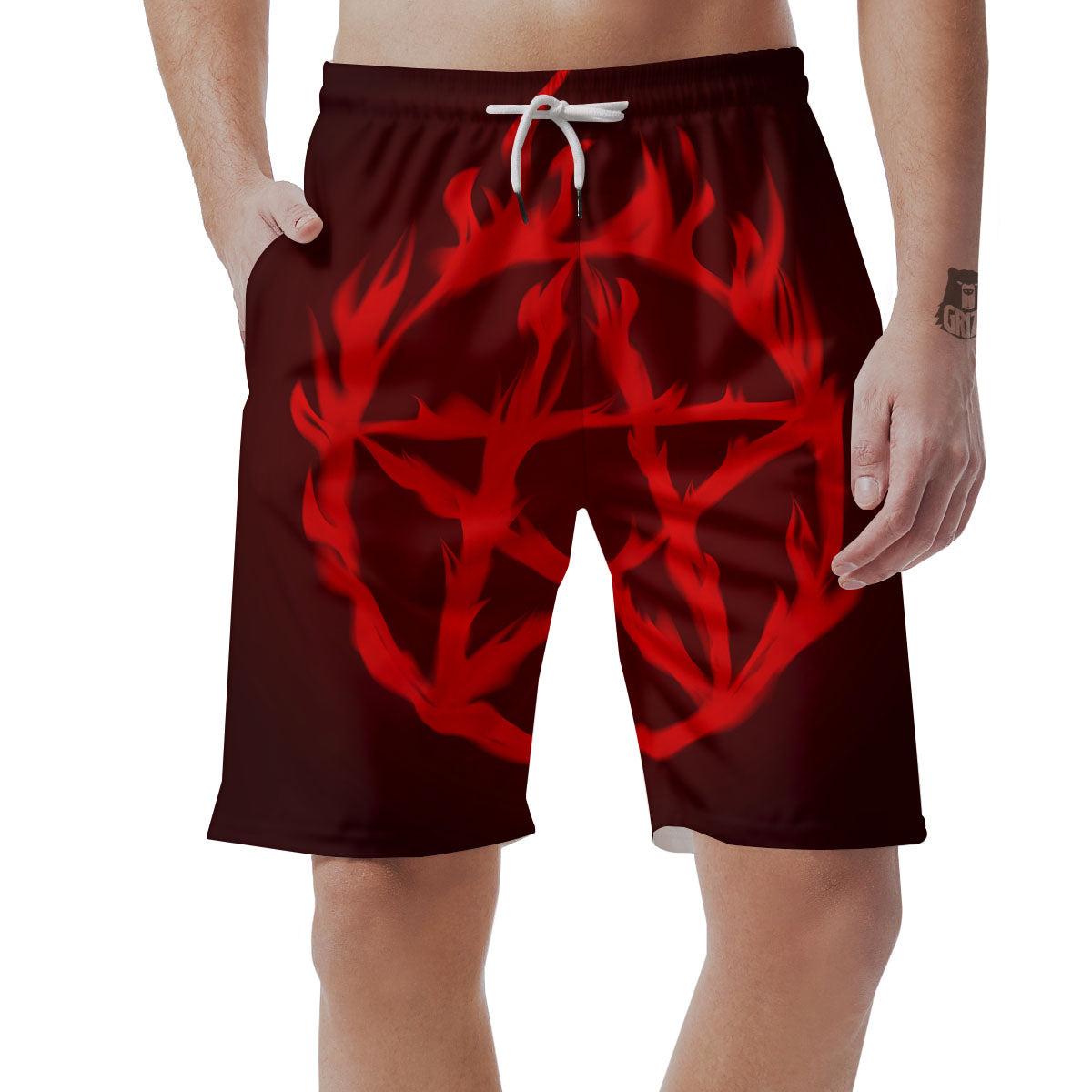 Pentagram Fiery Reversed Print Men's Shorts-grizzshop