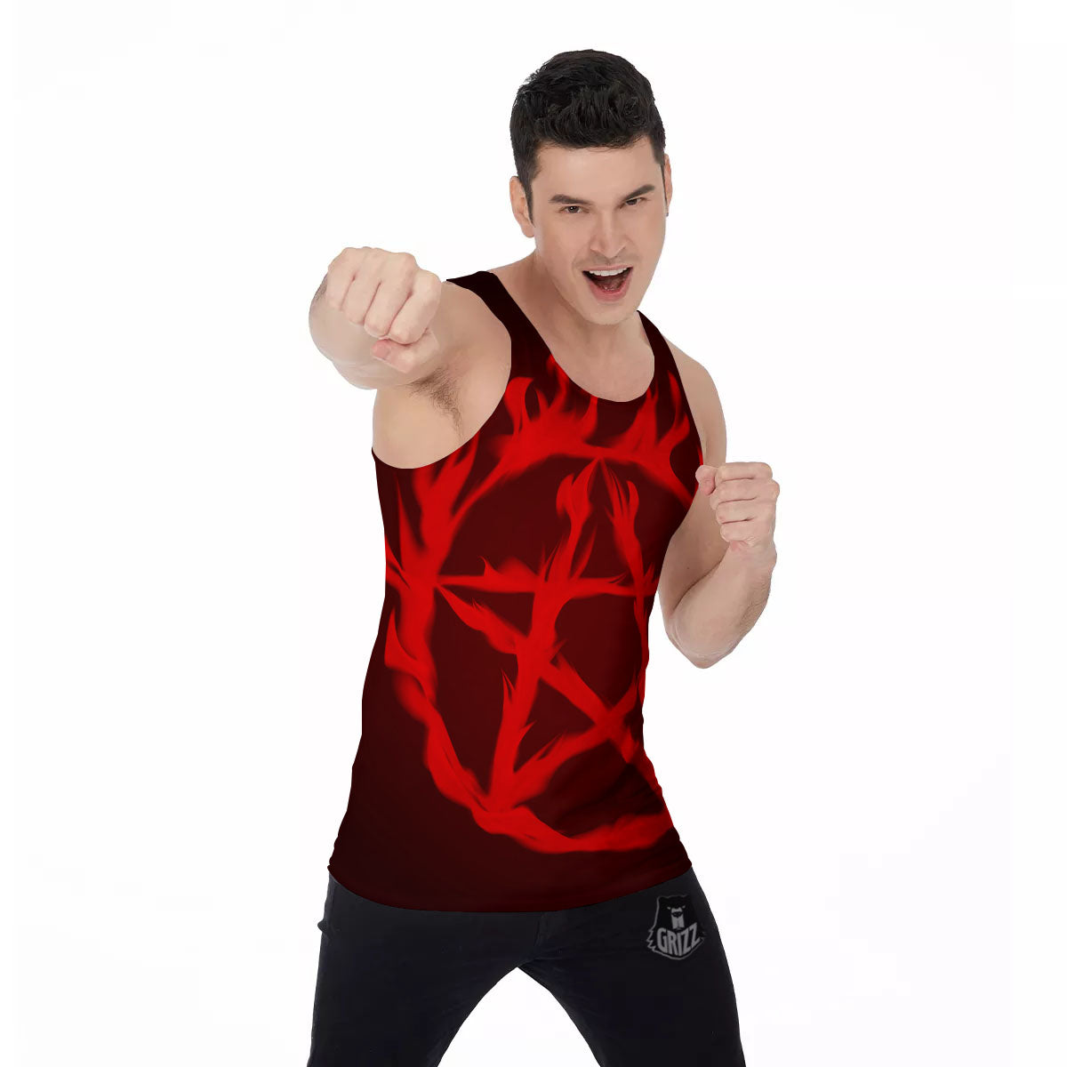 Pentagram Fiery Reversed Print Men's Tank Top-grizzshop