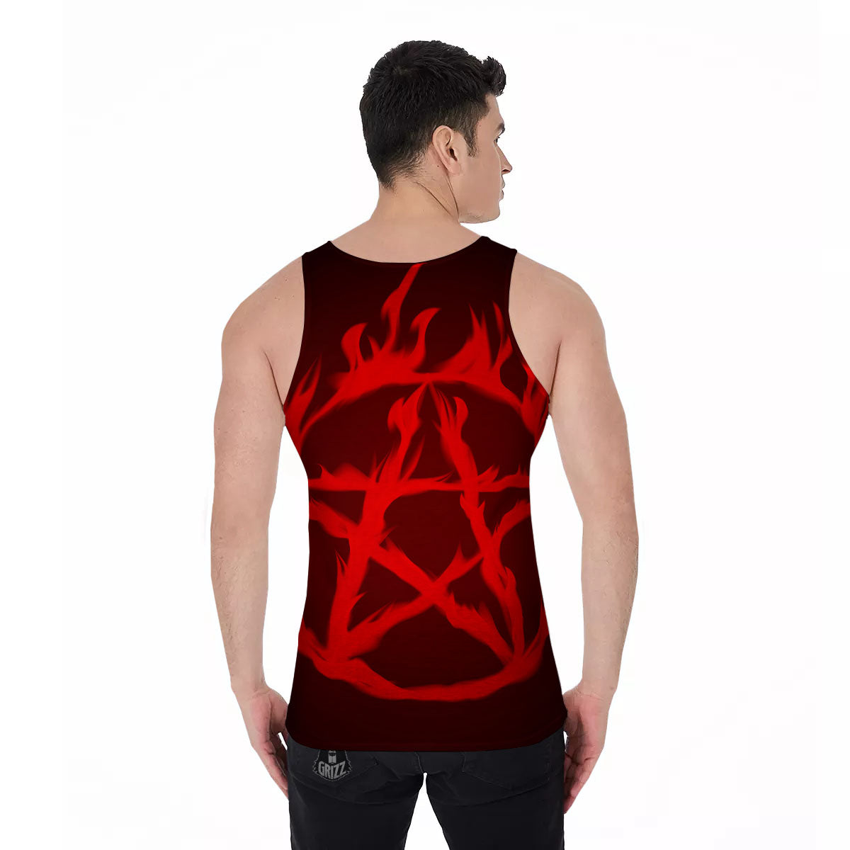 Pentagram Fiery Reversed Print Men's Tank Top-grizzshop