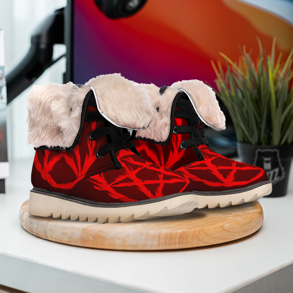 Pentagram Fiery Reversed Print Snow Boots-grizzshop