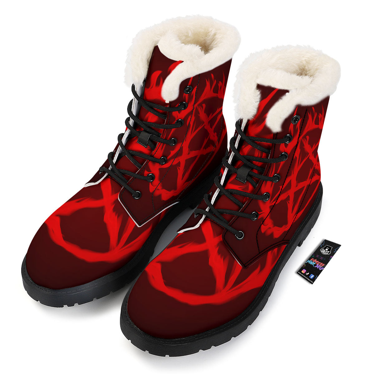 Pentagram Fiery Reversed Print Winter Boots-grizzshop