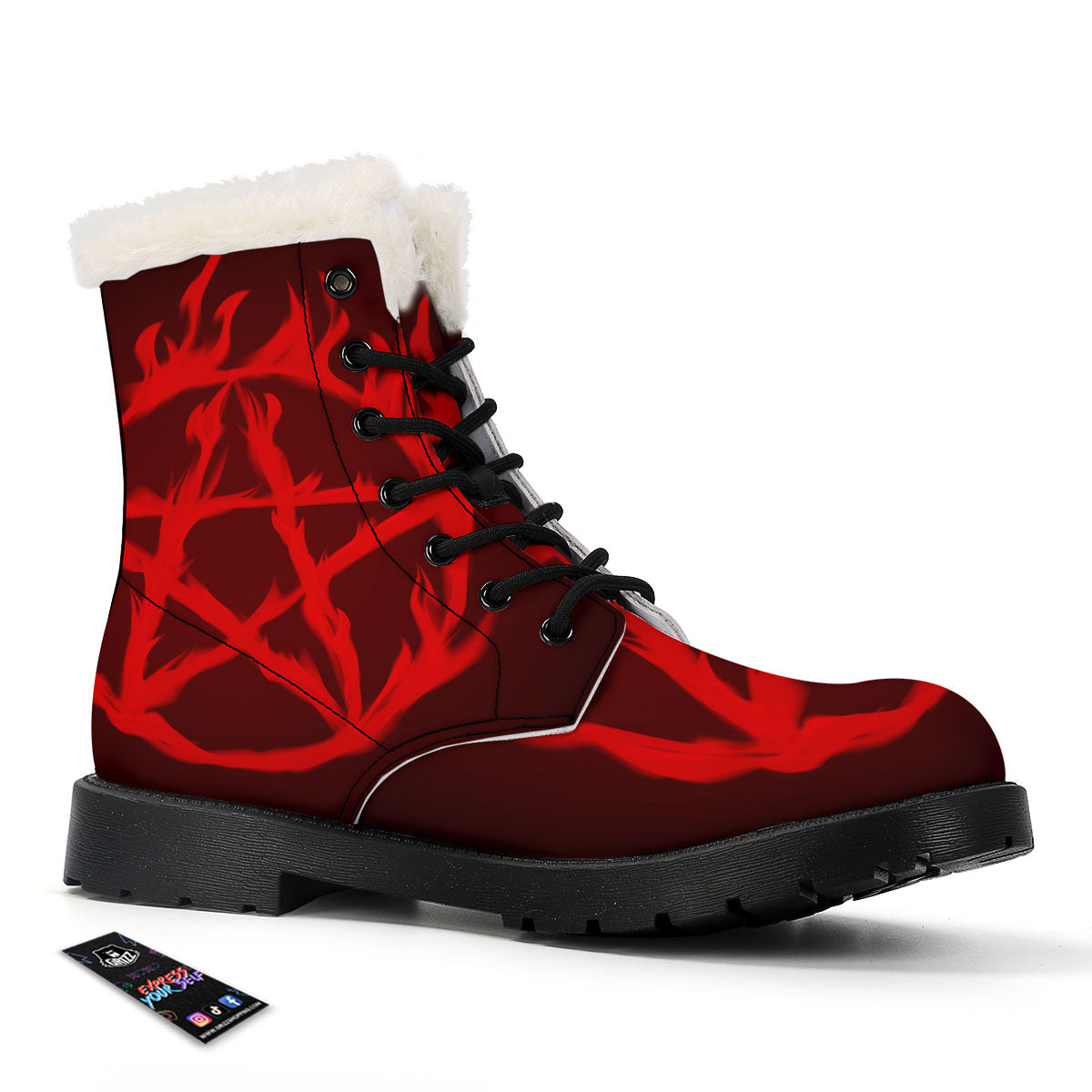 Pentagram Fiery Reversed Print Winter Boots-grizzshop