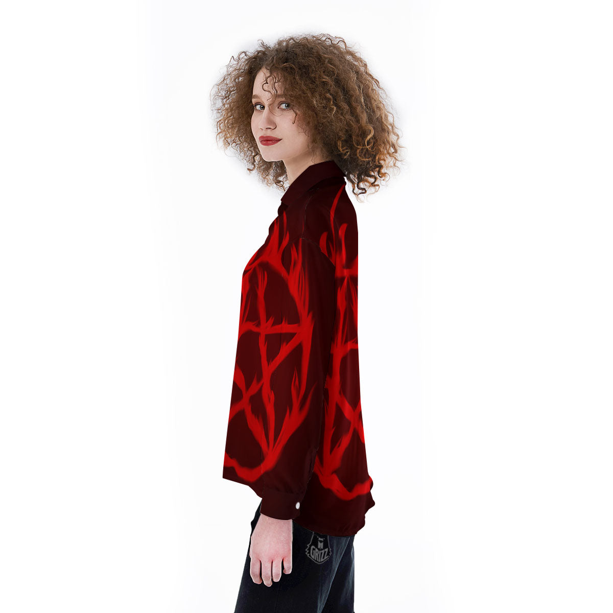 Pentagram Fiery Reversed Print Women's Long Sleeve Shirts-grizzshop