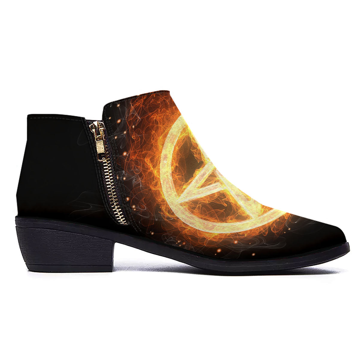 Pentagram Flame Print Ankle Boots-grizzshop