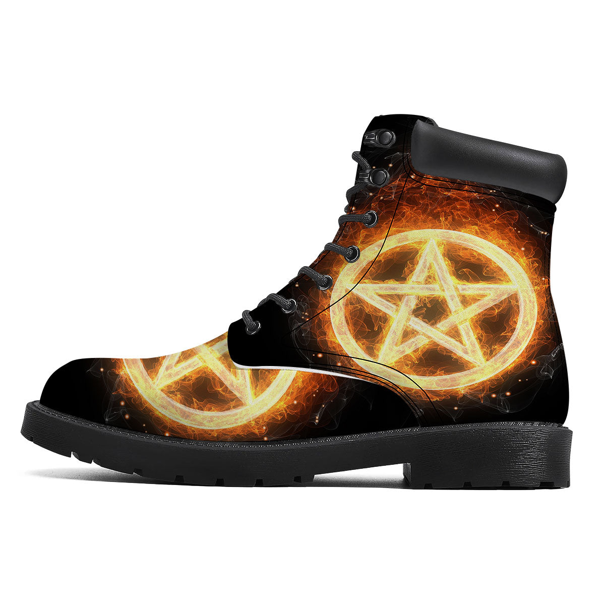 Pentagram Flame Print Boots-grizzshop