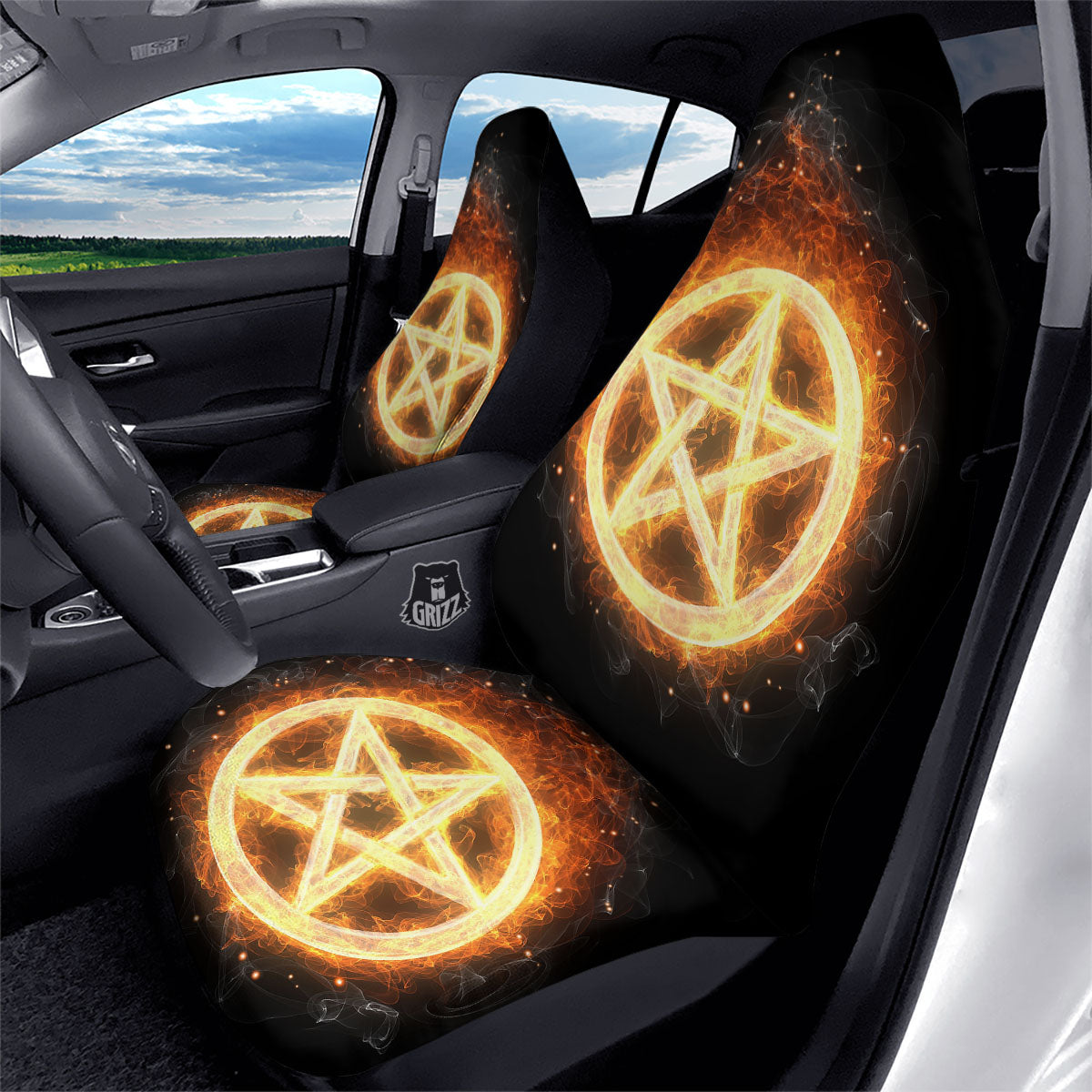 Pentagram Flame Print Car Seat Covers-grizzshop