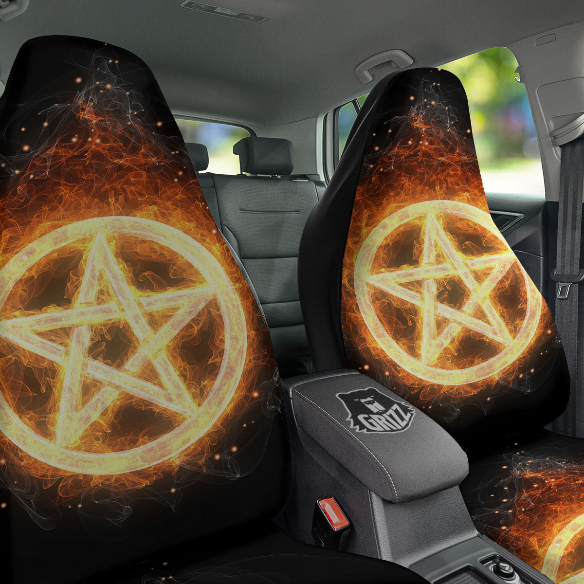 Pentagram Flame Print Car Seat Covers-grizzshop