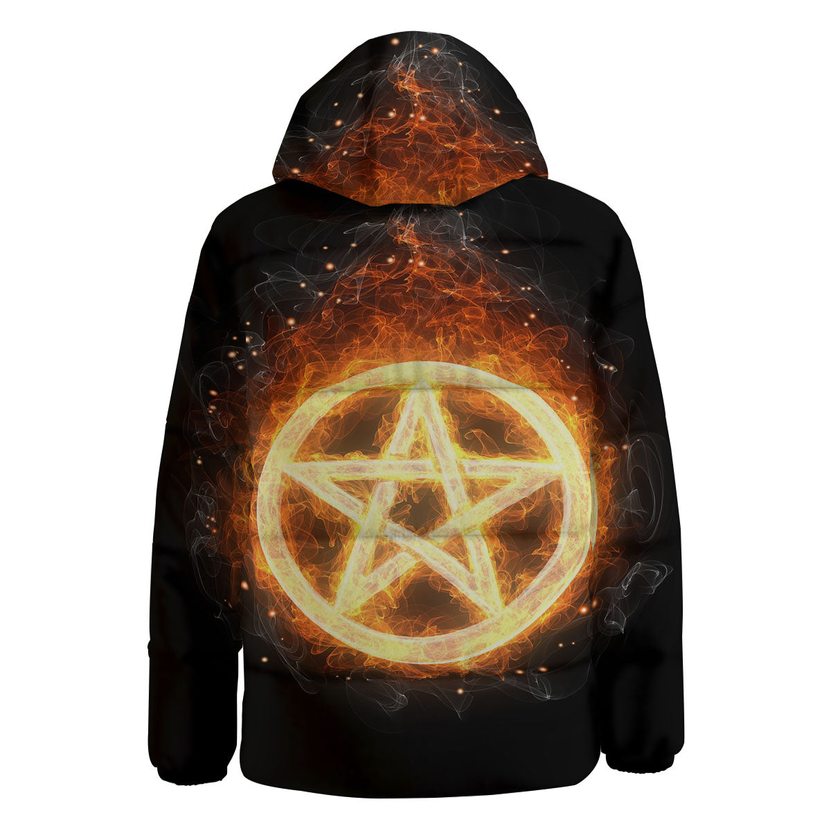 Pentagram Flame Print Down Jacket-grizzshop