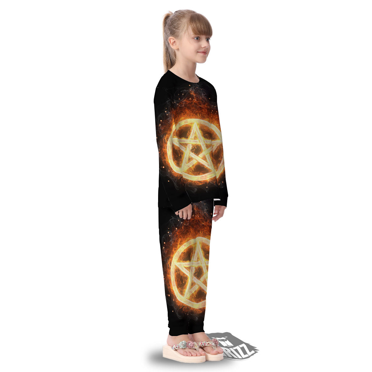 Pentagram Flame Print Kid's Pajamas-grizzshop