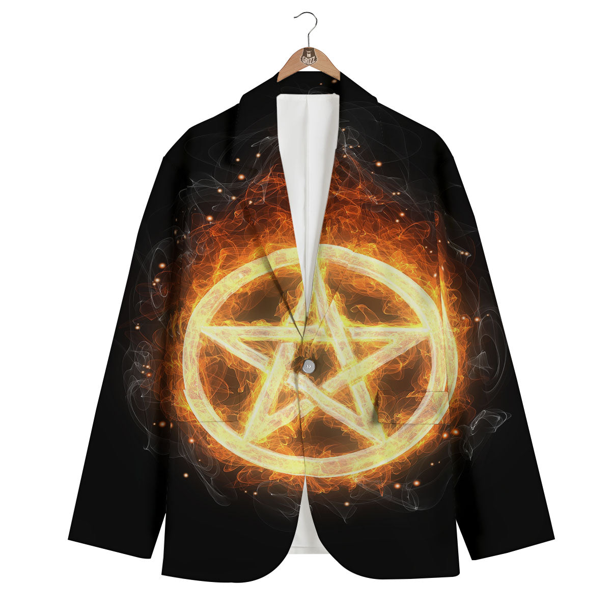 Pentagram Flame Print Men's Blazer-grizzshop