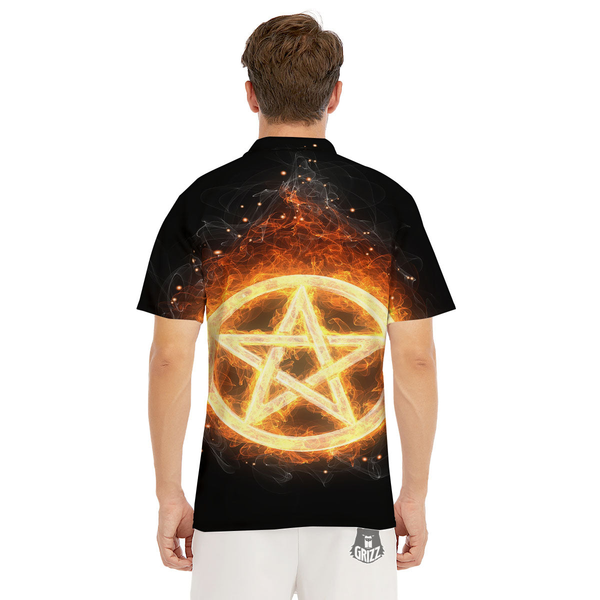 Pentagram Flame Print Men's Golf Shirts-grizzshop
