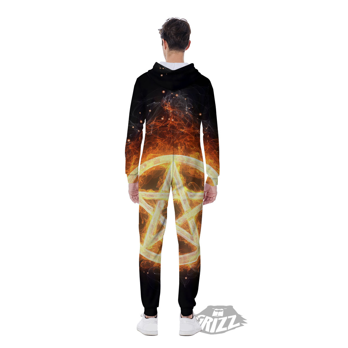 Pentagram Flame Print Men's Jumpsuit-grizzshop