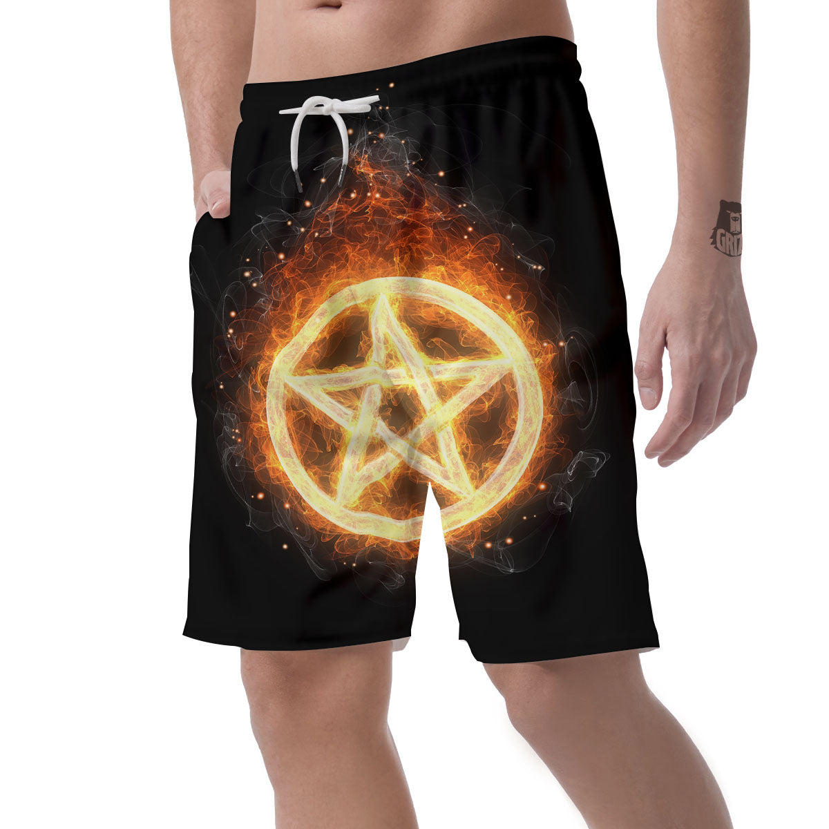 Pentagram Flame Print Men's Shorts-grizzshop